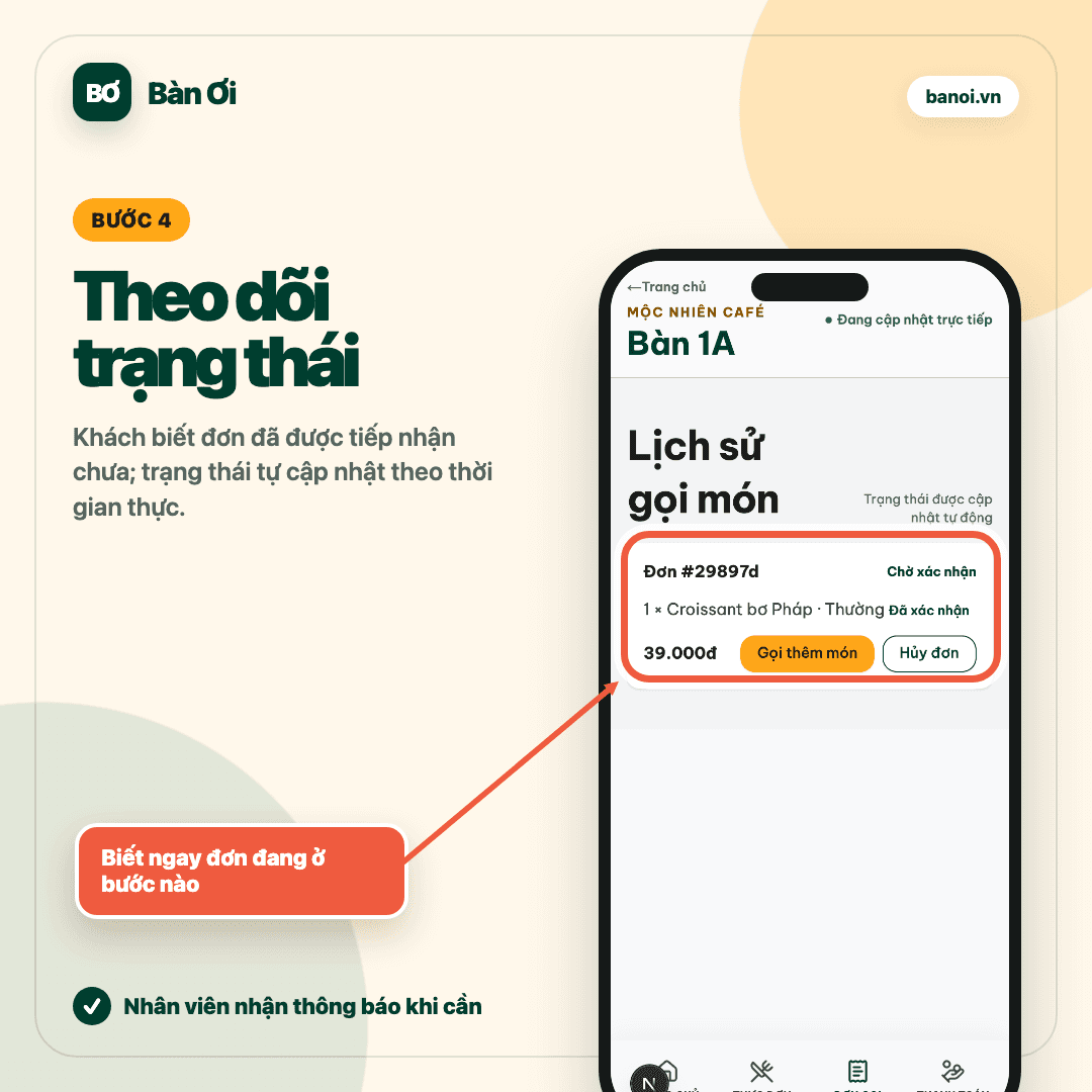 Bước bốn theo dõi trạng thái đơn trên Bàn Ơi